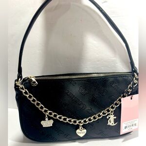 Juicy Couture Shoulder Bag / Black Logo with Gold Chain And Charms